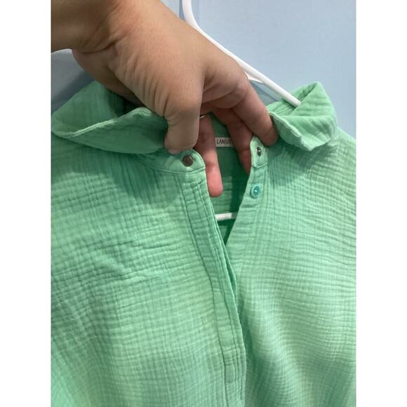 Lanius Womens Gauzy Button Up Top Size 38 Medium Organic Cotton Slime Green Fall - Picture 9 of 11